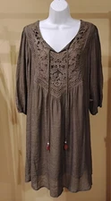 NWT Indigo Rose Green Solid Lined Lace Trim 3/4 Sleeves Dress Size: L