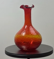 Blenko Tangerine Art Crackle Glass #37 Wayne Husted MCM VTG Stripe No Stopper