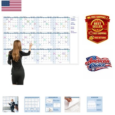 Undated 12- Dry Erase Wall Calendar - Efficient Task Organizer 37'' x 57.9''