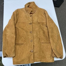 Genesis Suede Leather Car Coat Mens L Tan Vintage Made in USA Quilted Lined