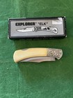 Vtg Explorer "ELK Ivory Resin Scrimshaw elk Handle Lockback Pocket Knife — photo 2