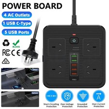 USB C Surge Protector Power Board 4 Outlets Fast Charge Power Strip Extension