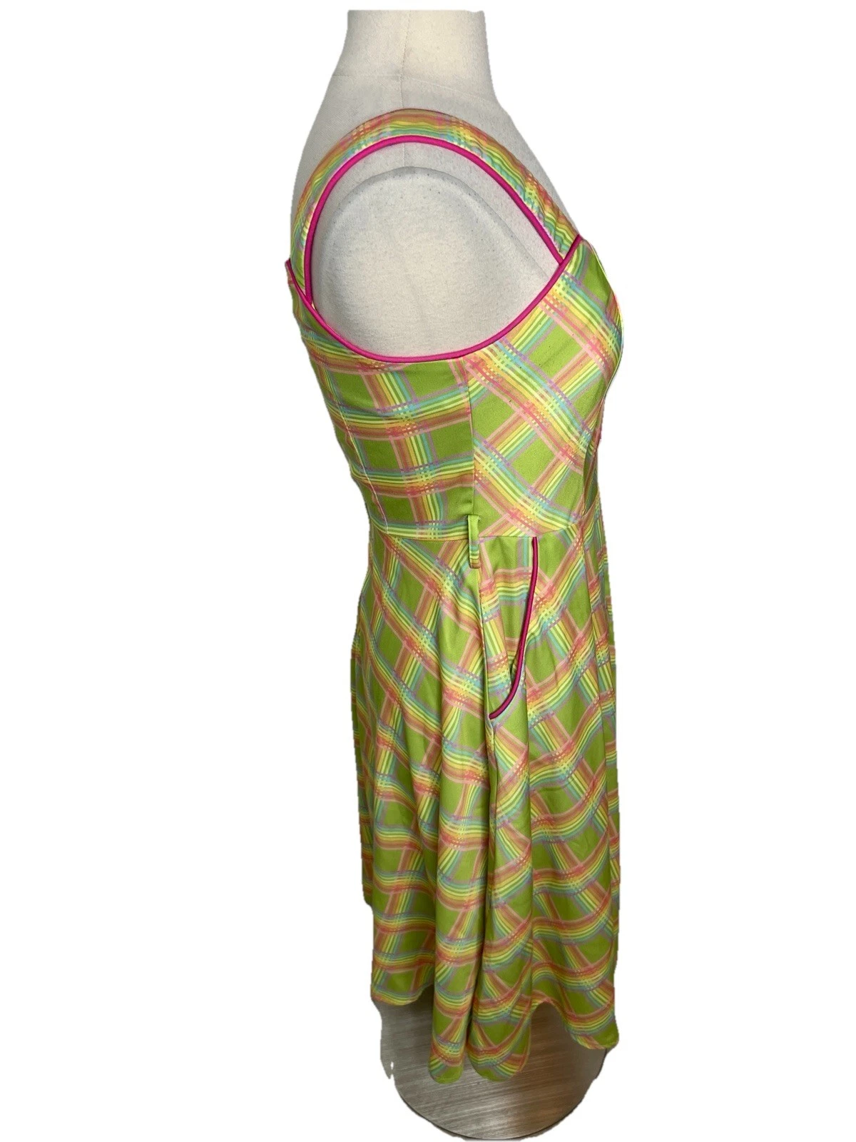VALENTINO Abito Voodoo Vixen M verde e rosa aderente svasato midi pin up rockabilly manca cintura