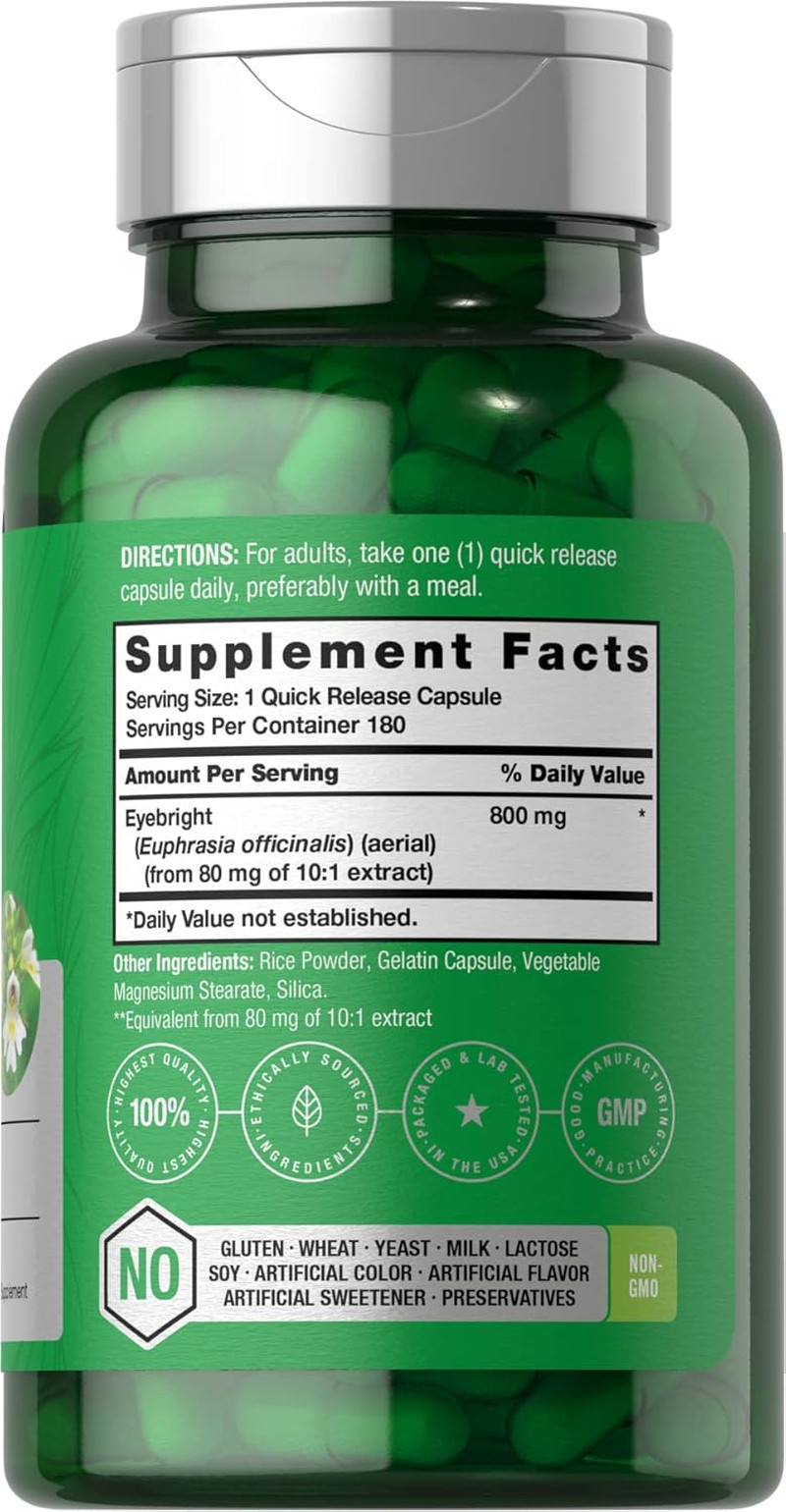 Eyebright Herbal Supplement | 800Mg | 180 Capsules | Non-Gmo, Gluten Free