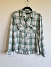 Banana Republic Womens Long Sleeve Green Plaid Collared Button Down Shirt Medium