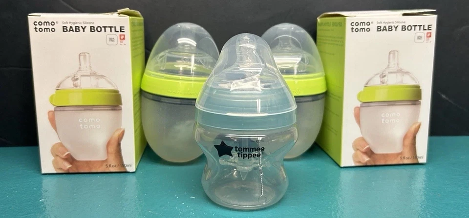 NEW Comotomo Baby Bottle 5oz Green 4pk Of Single Bottles Damaged Box/missing Box - Image 2 of 4