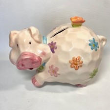 Hucha de colección años 50 Cerdo Flower Power panal con mariposa 3D cerámica niños decoración