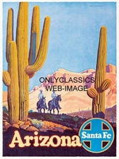 1950 ARIZONA SANTA FE RAILROAD TRAIN TRAVEL 11X17 AD POSTER HORSE COWBOY WESTERN
