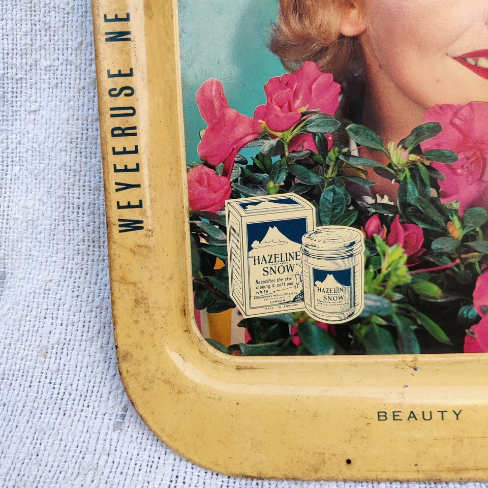 1940s Vintage Hazeline Snow Advertising Litho Tin Beauty Tray England Rare T910 - Image 3 of 4