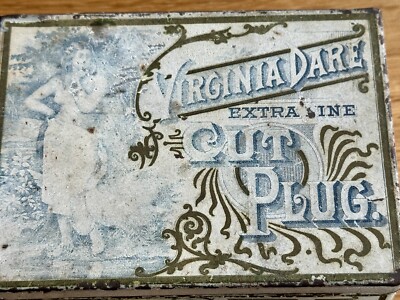 virginia dare tobacco Rare Antique Tobacco Tin, Virginia Dare Cut Plug 1910s, Advertising  Lithograph