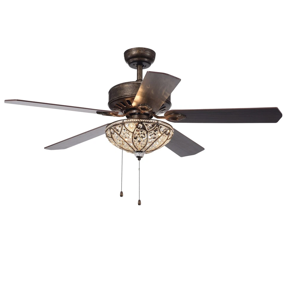 Gliska Rustic Bronze 5-blade Lighted Ceiling Fan with Crystal Shade with Remote - Image 2 of 4