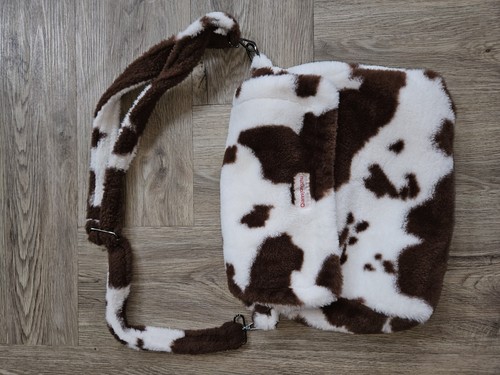 Brown White Cow Print Faux Fur Messenger Bag
