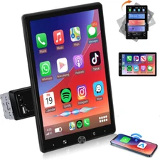 Single 1 DIN Rotatable 10.4" Touch Screen Car Stereo Radio GPS Carplay WIFI BT