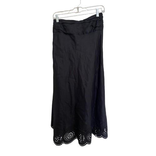 ALC Heather Linen Eyelet Twist Midi Skirt Size 6 - Black Scalloped Hem High Low - Picture 6 of 7