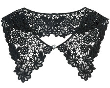 HÄKELKRAGEN SPITZENKRAGEN "ELEGANCE" SCHWARZ STRASSKNOPF BAUMWOLLE EG