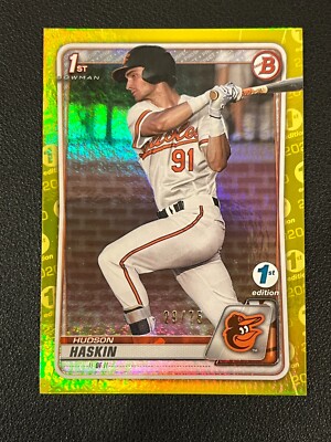 Hudson Haskin 2020 Bowman Draft First Edition 1st Yellow Foil /75 Orioles BD-130