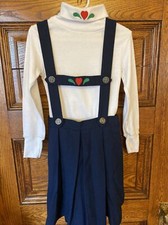 FLORENCE EISEMAN 2-Piece Heart Navy Blue Suspender SKIRT  TOP SET, Sz 6, EUC