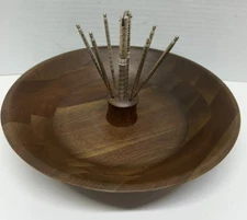 Vintage Lebanon Supply 12" Wooden Nut Bowl with Original HMB Cracker and Picks