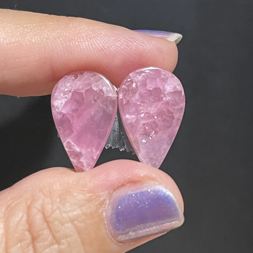 13.2ct 19.6x12.2x3mm Pair Smooth Pink Cobalt Calcite Teardrop Cabochons Gems - Image 3 of 4