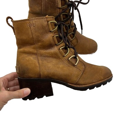 SOREL Womens Cate Lace Brown Leather Lace-Up Ankle Boots