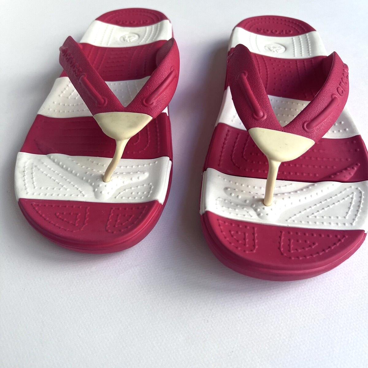 Crocs Men's and Women's Red & White Stripe Flip Flops, Sandals