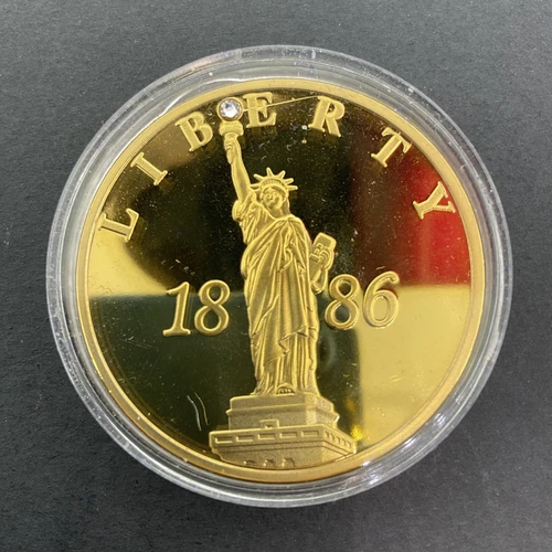 24k Gold Layered Statue of Liberty 1886 Commemorative Coin Swarovski Crystal