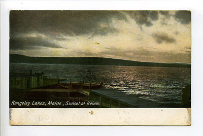 Rangeley Lakes ME Maine, dock, Sunset at Bemis 1910