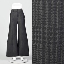 XS 1990s Giorgio Armani Wide Leg Pants Black on Black Houndstooth Low Rise 90s