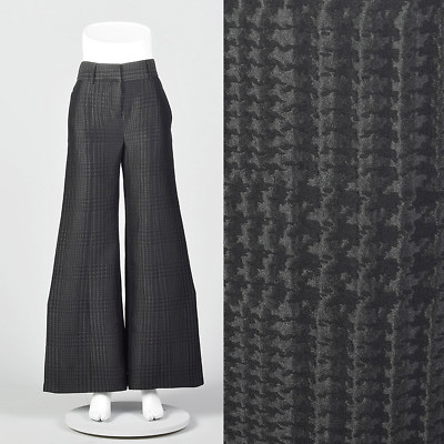 XS 1990s Giorgio Armani Wide Leg Pants Black on Black Houndstooth