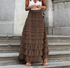 Gonna a rete The Clever Illusions marrone segreta morbida tulle maxi gonna lunga 10 12