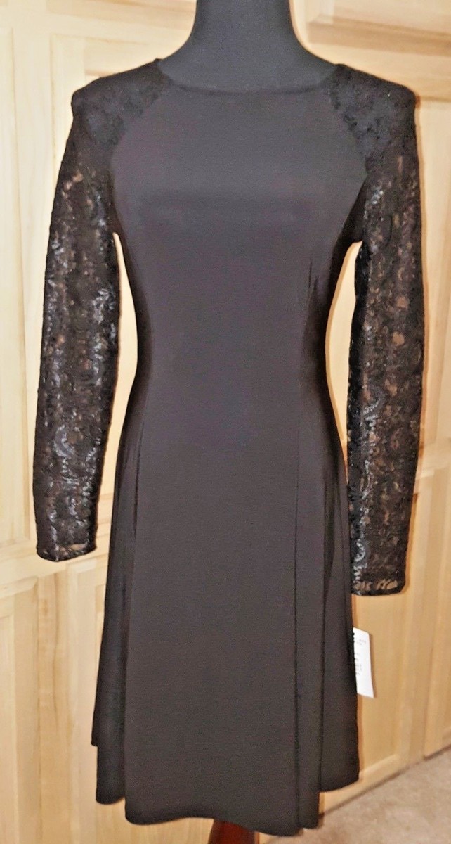 【美品】LOUREN AMERICAN SLEEVE FLARE DRESS American Living/Ralph Lauren Black Lace Sleeve Fit & Flare