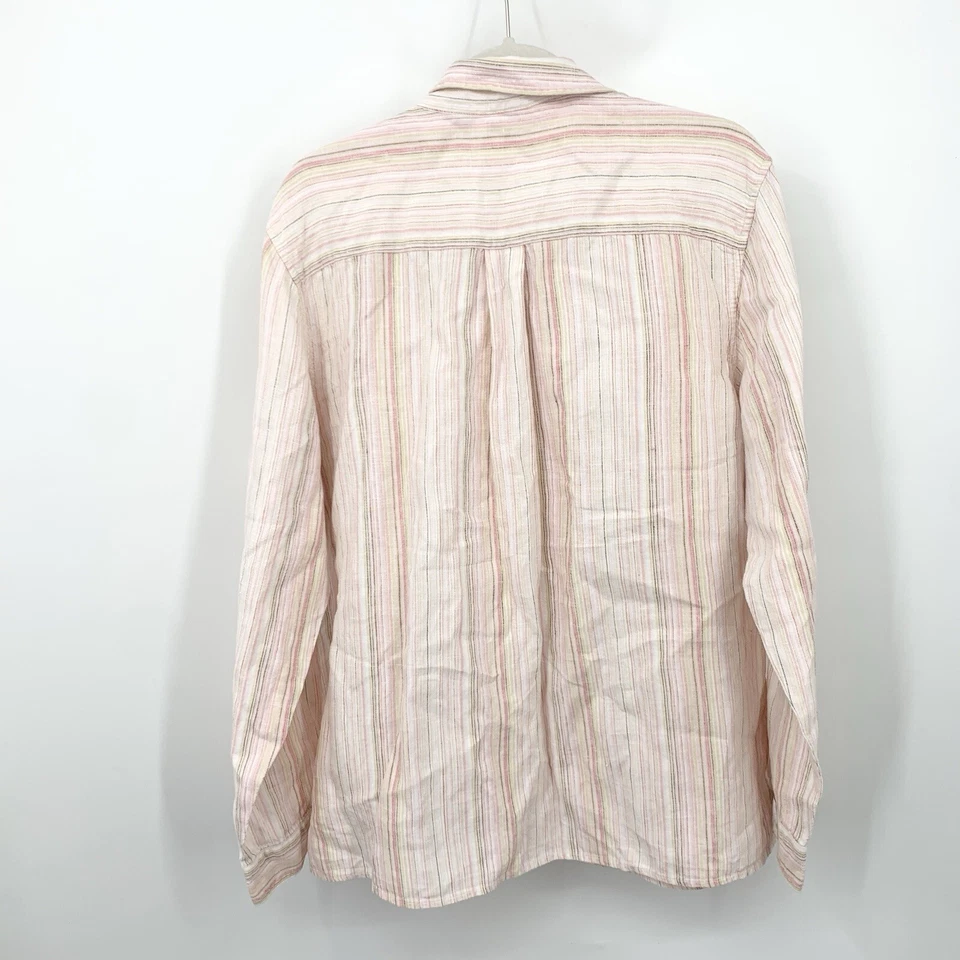 Camisa feminina LL Bean tamanho XL com botões 100% linho listrada rosa manga longa - Imagem 4 de 4