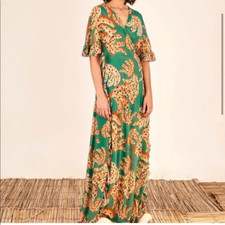 Farm Rio Wrap Maxi Dress, Green Raining Bananas, XS, New! Retail $275