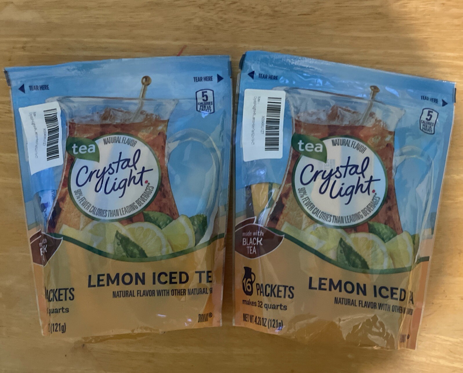 2 Pack- Crystal Light Natural Lemon Iced Tea, 16 packets each, total 32 packets