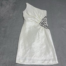 Vintage Y2K Jessica McClintock Dress Womens 4 Ivory Studded One Shoulder