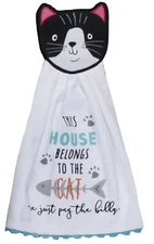 Set of 2 HOUSE BELONGS TO THE CAT Terry Kitchen Tie Towels by Kay Dee Designs