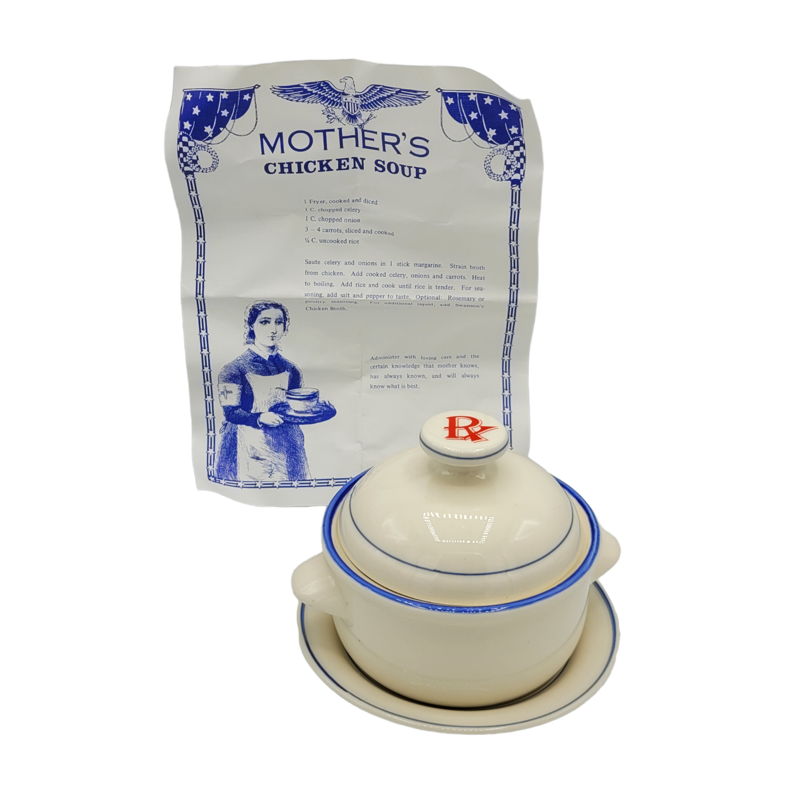 Rubicon Designs FEEL BETTER Mothers Chicken Soup Rx Bowl Lid & Plate