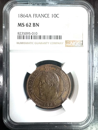 Frankreich Napoleon III 1852-1870 - 10 Cent 1864 IN Paris - NGC Ms 62 Bn