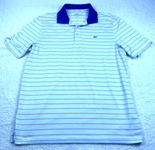 Vineyard Vines Polo Shirt Mens M White Blue Red Stripes Short Sleeve Performance