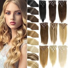 Echthaar Clip In Remy Hair Extensions Haarverlängerung 8 Tressen Blond Dick 120G
