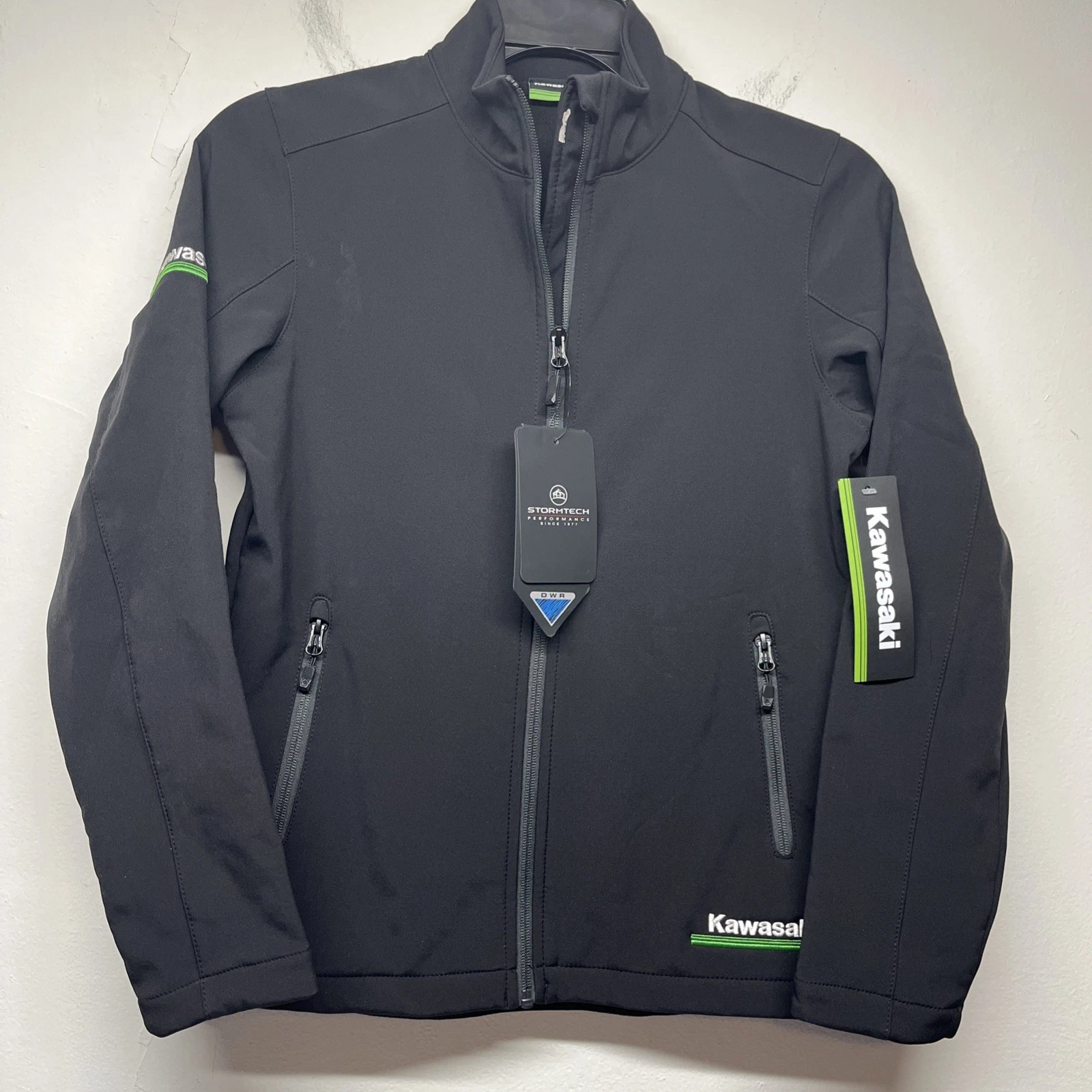 Kawasaki 3 Green Lines NWT Women’s Soft Shell Jacket Storm Tech Black Small