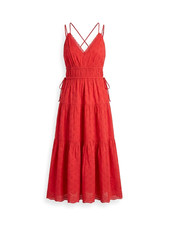 Ulla Johnson Freya Polka-Dot Cotton Dobby Midi Dress / Pink