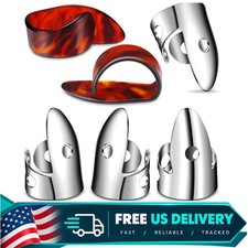 6 Pcs Banjo Finger Picks Steel Adjustable Silver Amber Set for Guitar Ukulele