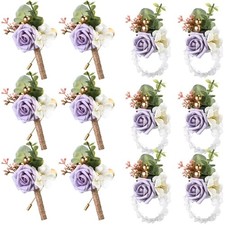Canlierr 12 Pcs Wedding Wrist Corsage and Boutonniere Set Rose Wrist Corsage ...