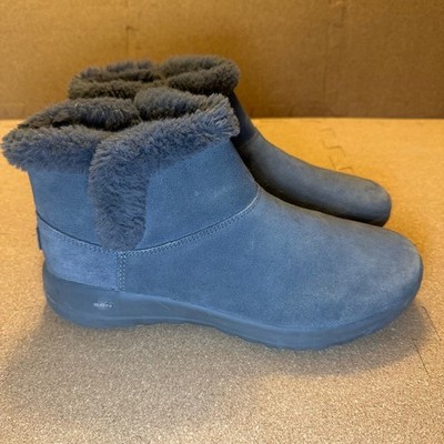 Skechers On-the-GO Joy Bundle Up Charcoal Grey Suede Faux Fur Boots 15501W Sz 9