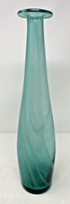 Teal Swirl Art Glass Murano Style Vase  Hand Blown Mid-Century Modern 16.5  Tall