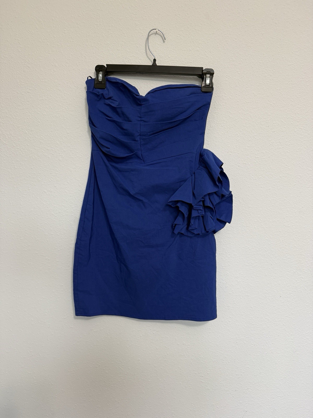 Zara Blue Strapless Ruffle Bodycon Dress Sweetheart Neckline Size S