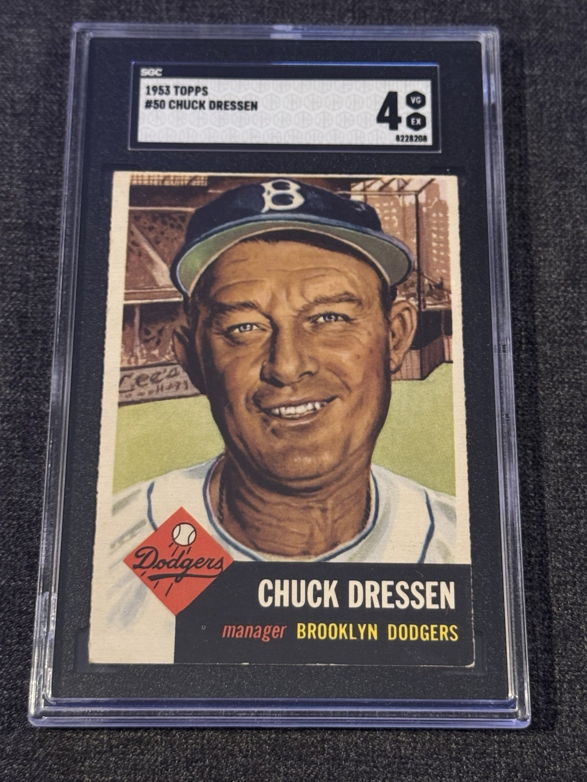 1953 TOPPS BASEBALL CARD #50 CHUCK DRESSEN BROOKLYN DODGERS SGC 4 VG EX