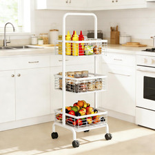 Heavy Duty 3 Tier Rolling Cart with Lockable Wheels - Multi-Purpose Organizer