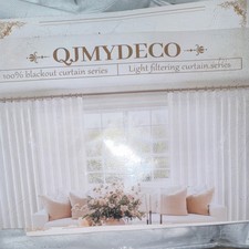 QJMYDECO White Linen Blend Curtains Blackout Light Filtering Thermal Insulated